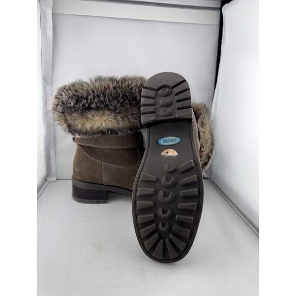 Cougar Winter Boots Women‎ 7M Taupe Suede Faux Fur Fold-Over Buckle Heel Franca - Picture 8 of 12
